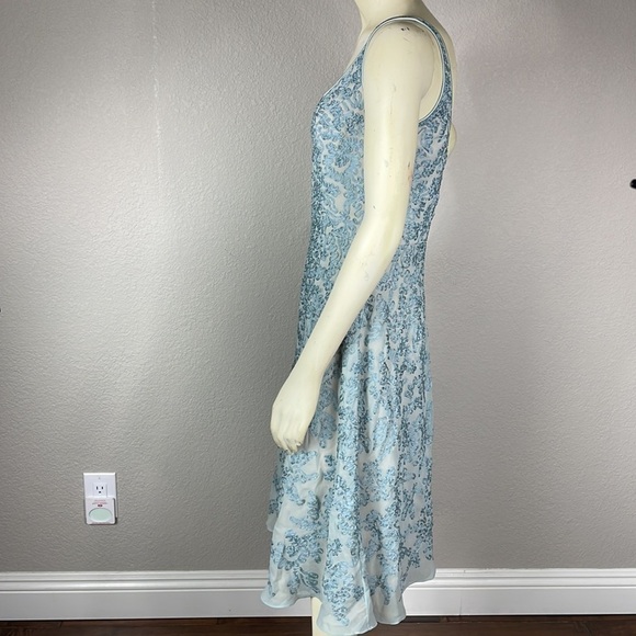 Carmen Marc Valvo Signature Silk Dress Sleeveless Fit and Flare Ribbon Appliqué - Picture 3 of 13